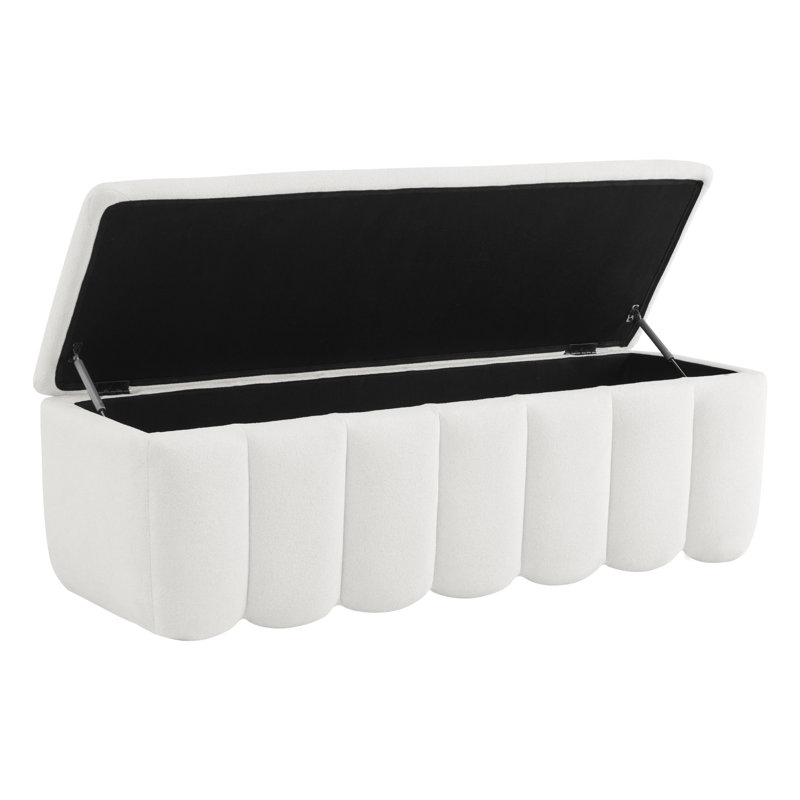 Jeddo Polyester Blend Upholstered Storage Bench, Elite Ivory Linen