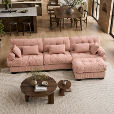 Canapé modulaire en forme de L à 4 places de 123 po Walkin avec repose-pieds mobile, sièges profonds, revêtement en flanelle et 5 coussins