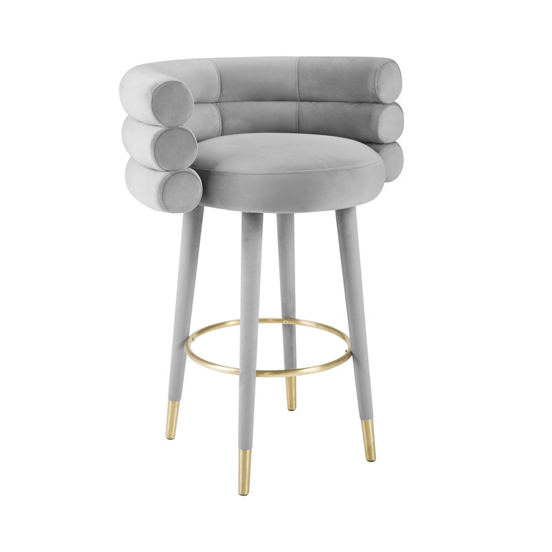 Tabouret de bar et de comptoir Hellertown, Velours gris clair, Tabouret de bar (siège d'une hauteur de 30,3 po)