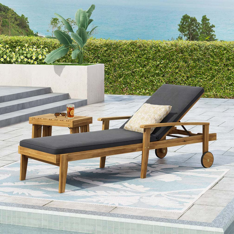 Chaise longue de patio en bois, Gris, Teck