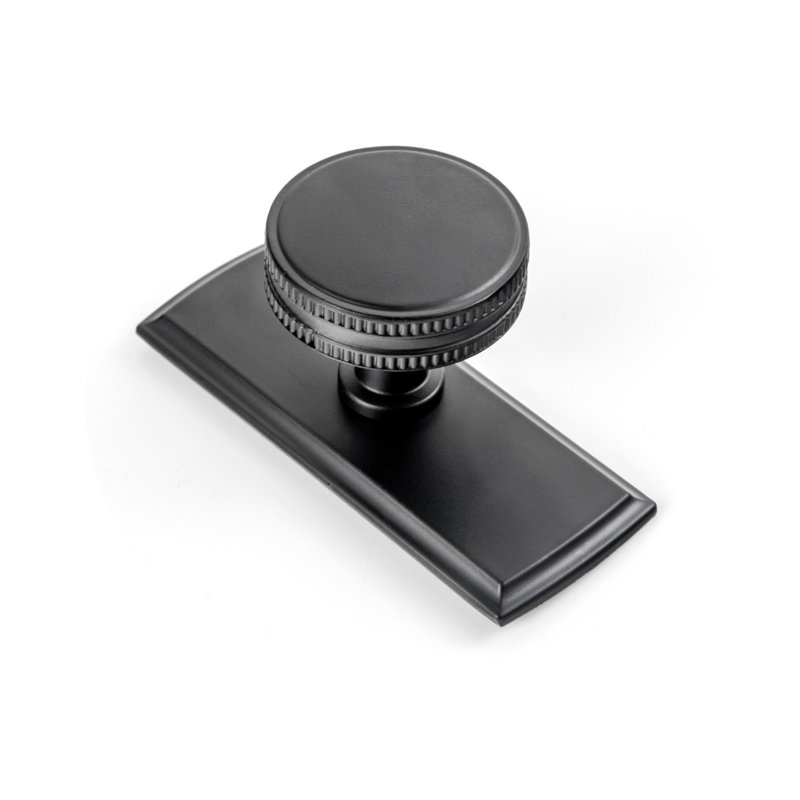 Poignée ronde en forme d'engrenage de 1,26 po de diamètre avec plaque noire (G011), Noir
