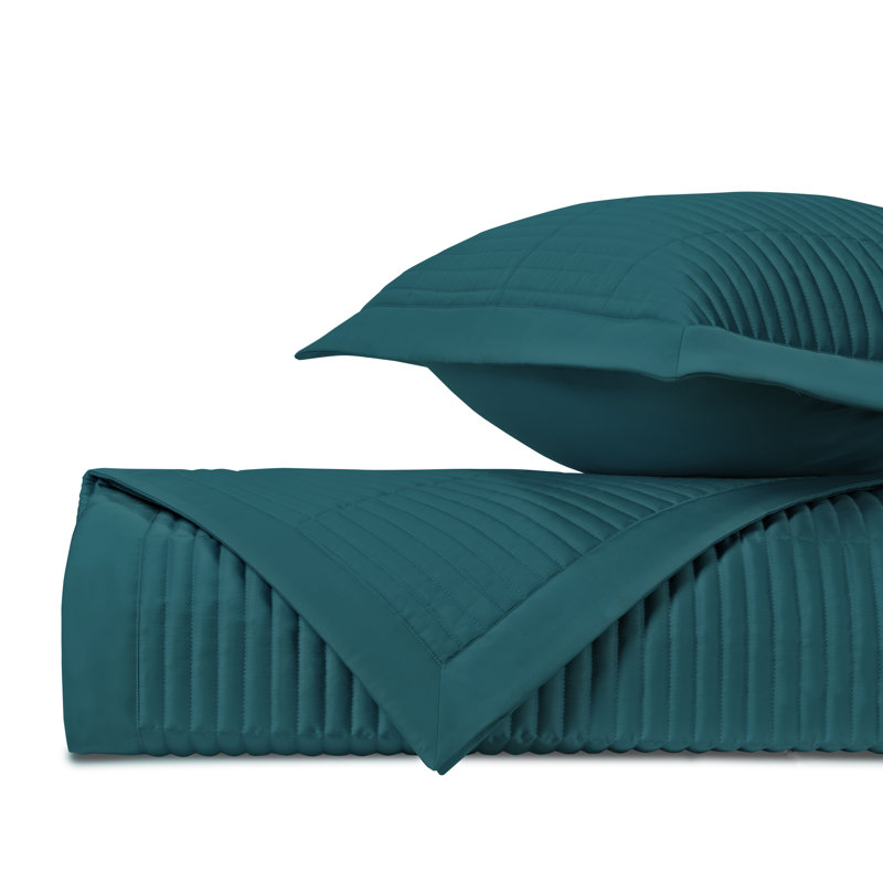 Channel Quilted Sateen Coverlet Set, Teal, Twin Quilt + 1 Euro Sham
