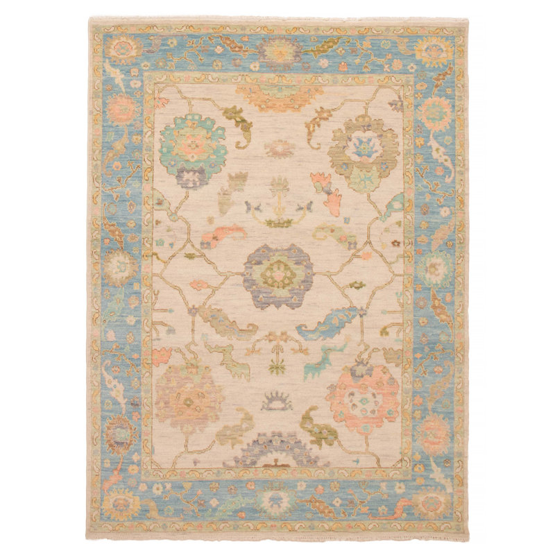 Tapis ivoire moderne noué à la main One Of Kind Oushak 7 pi 11 po x 10 pi 6 po