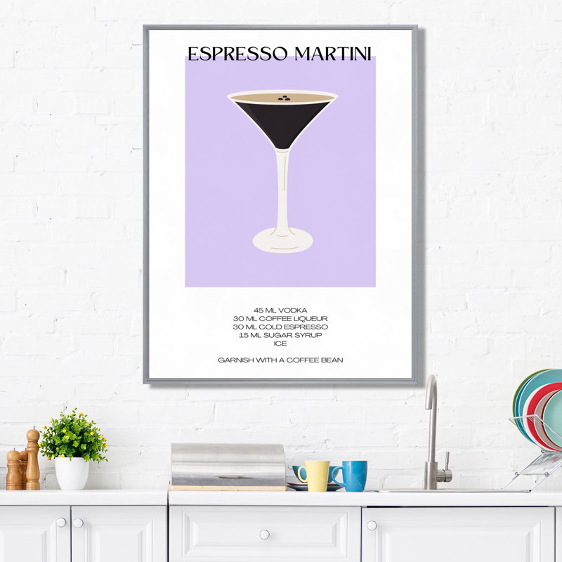 Recette de cocktail espresso martini - salon d'art mural cocktails, Cadre flottant argent, H 20 po x l 12 po