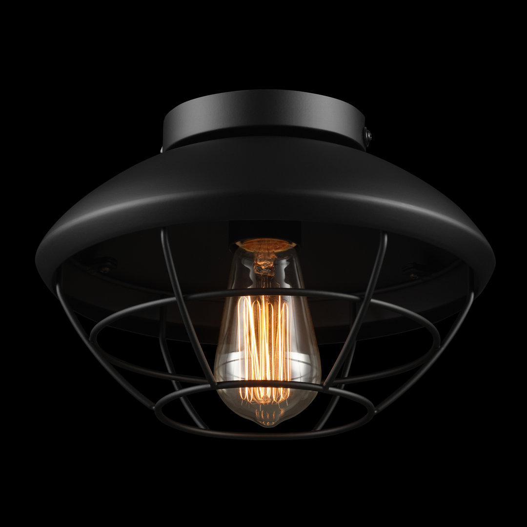 1-Light Outdoor Flush Mount Ceiling Light, Matte Black, Metal Cage Shade, Weather Resistant, Indoor Globe Electric Company