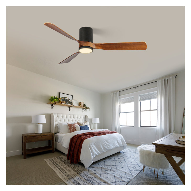 Ventilateur de plafond encastré intérieur / extérieur à DEL 60 po avec pales en bois, moteur à courant continu à 6 vitesses et télécommande