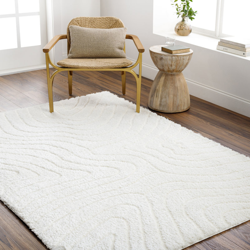 Carollyn Nomadic Machine Woven Polyester Area Rug in White, Rectangle 7'10" x 10'