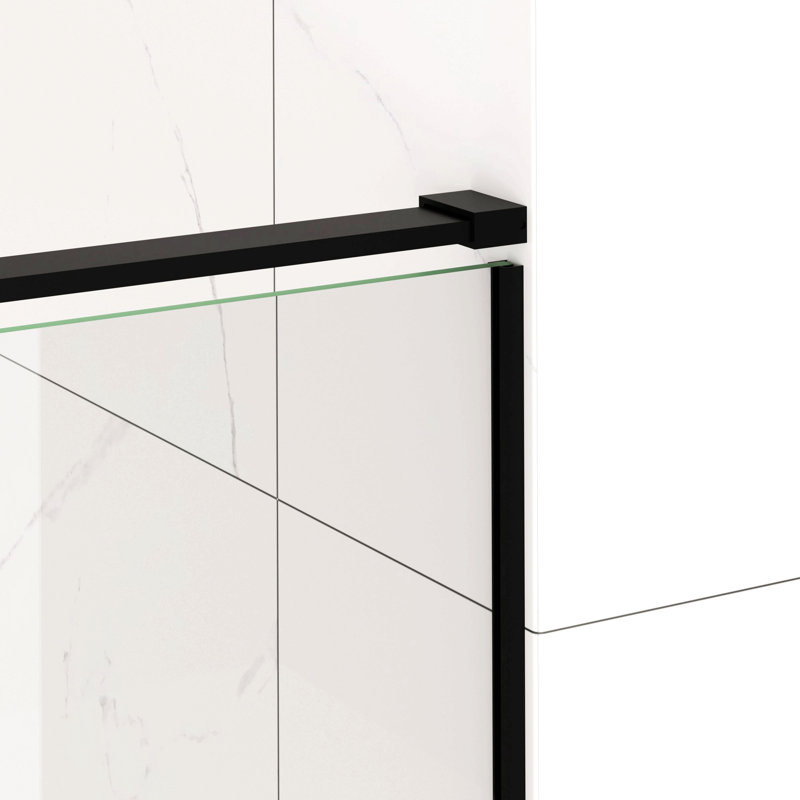 56-60" W X 72" H Semi-Frameless Sliding Shower Door, 5/16"(8Mm) Clear Scgg Tempered Glass, Matte Black Finish, Cut Adjustable Width 4"