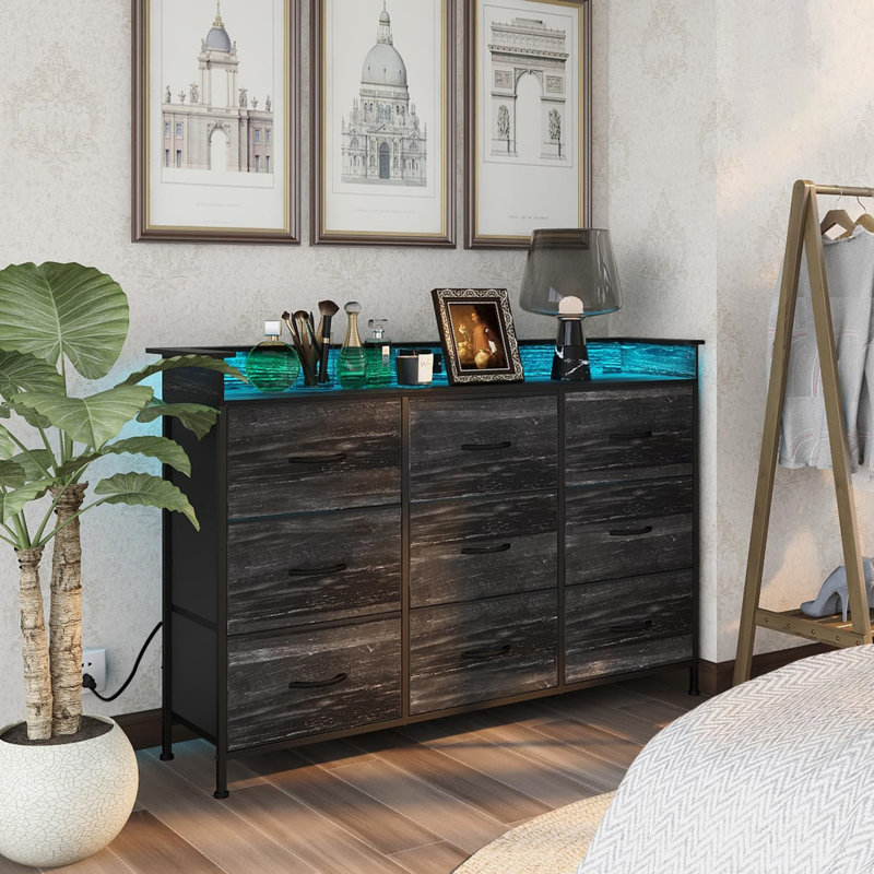 Commode 9 tiroirs Doreather, Noir anthracite