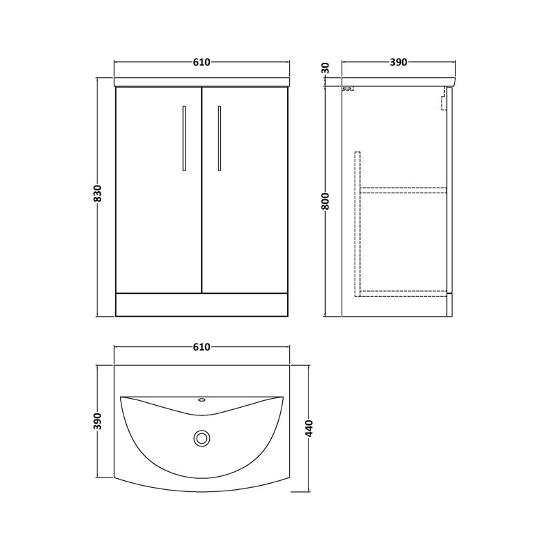 610mm Single Bathroom Vanity with Drop In Vitreous China Basin, Midnight Blue