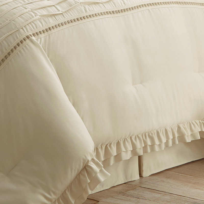 Modern Threads Antonella 8-Piece Pleated Comforter Set, Queen Comforter + 7 Additional Pieces, Cream