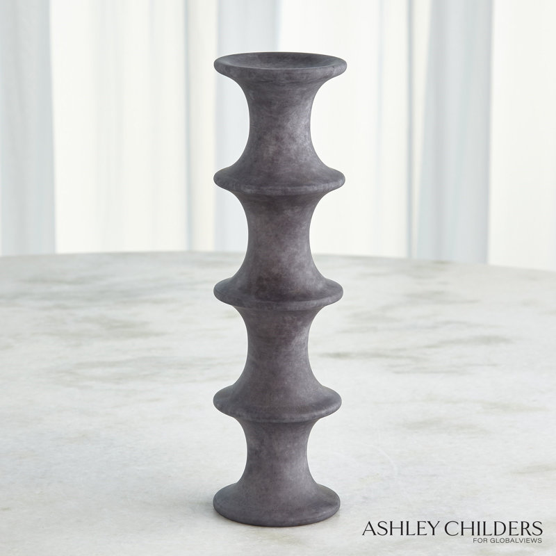 Ridge Alabaster Candlestick-Lg, 12.5" H x 3.5" W x 3.5" D, Black