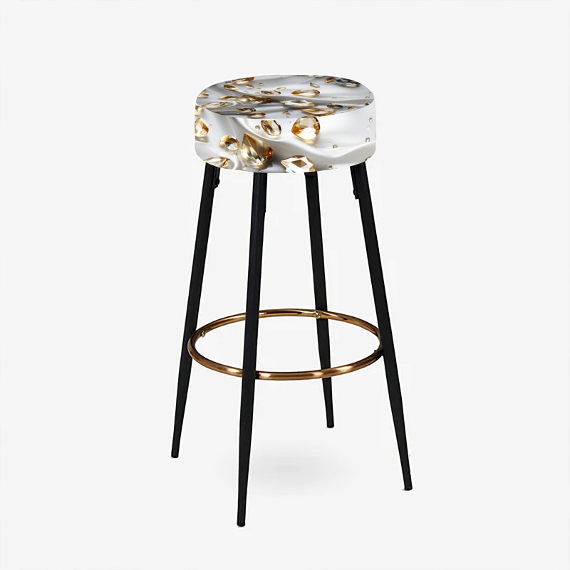 Ensemble de 2 tabourets de bar gris et dorés à reflets de cristal Glam