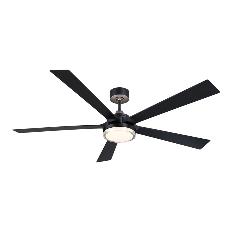 TorchAire 64 inch Indoor/Outdoor Ceiling Fan with LED CCT Select Light Kit - Black with Black blades, Matte Black