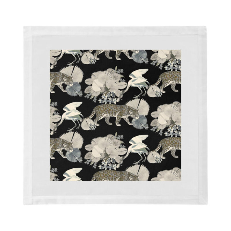 Leopard Walk Cameo Hemstitch 22" Linen/Cotton Napkin, Black