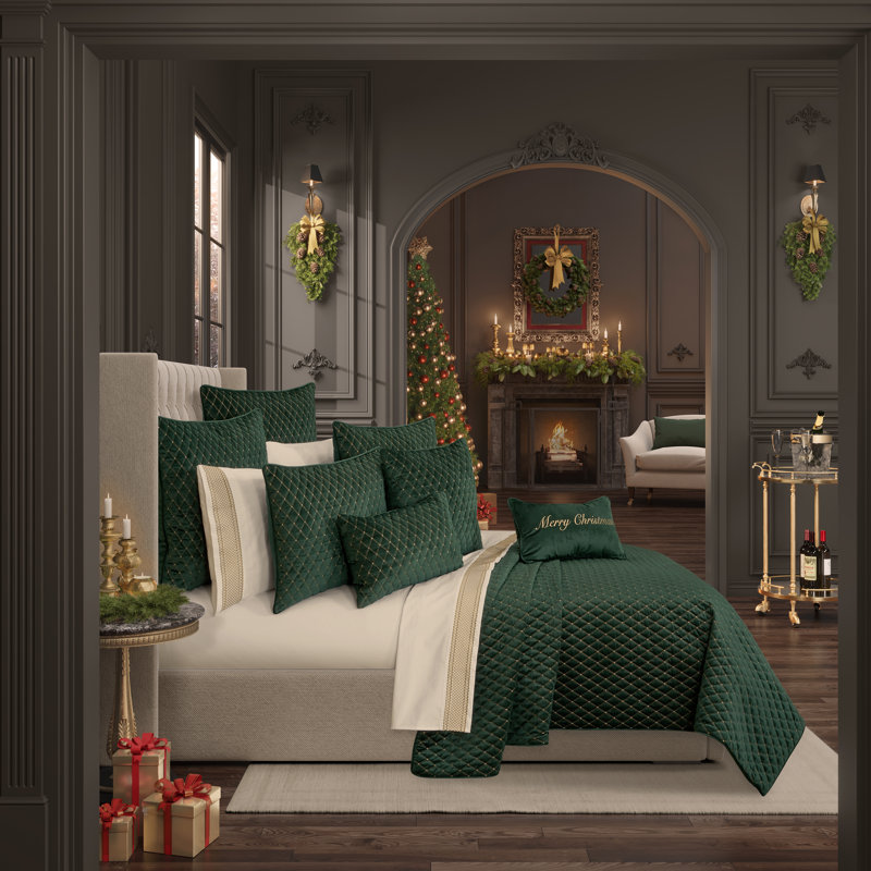Grandeur - Evergreen Full/Queen 3Pc. Quilt Set, Evergeen, Queen Quilt + 2 Standard Shams