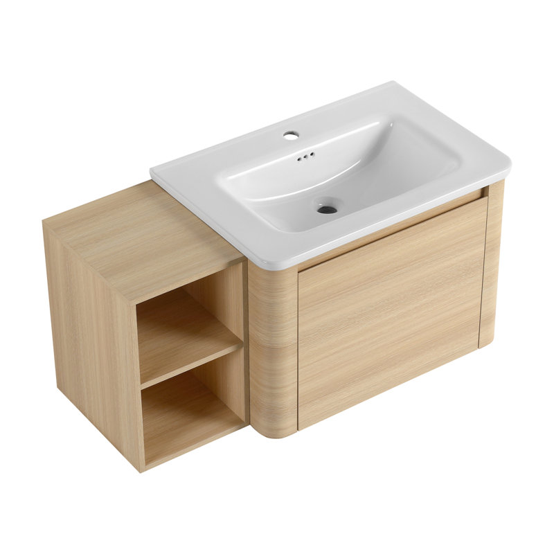 Meuble-lavabo mural 40 po avec lavabo en céramique et tablettes de rangement, porte à fermeture en douceur