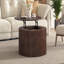 Table basse ronde à plateau relevable, table d'appoint moderne en bois cannelé avec rangement caché pour le salon-132157403