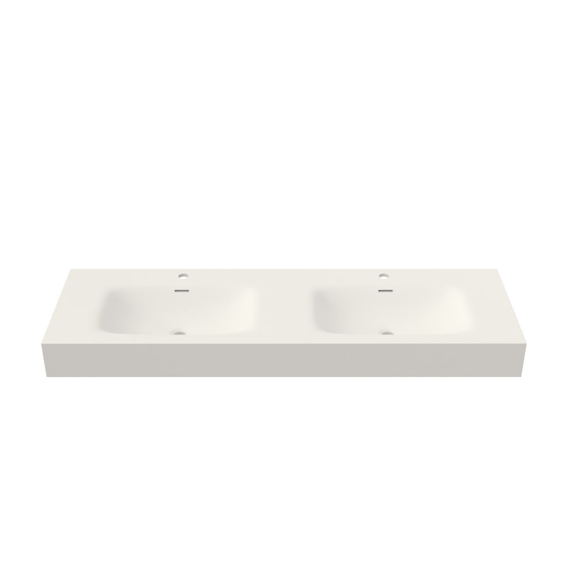 Lavabo de salle de bain en résine solide pour salle de bain, couleur blanc mat, profondeur 59,64 po, largeur 18,17 po, hauteur 4,97 po, taille 59,63 lb, s'adapte à toutes les configurations, et peut être fixé au mur ou au comptoir