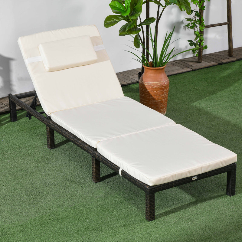 Chaise longue inclinable simple avec coussins 76,8 po mâle, Blanc / Brun