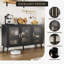Buffet avec portes et rangement en verre, grande table buffet de 47 po, armoire de cuisine moderne avec tablettes, bar à vin pour la salle à manger, noir