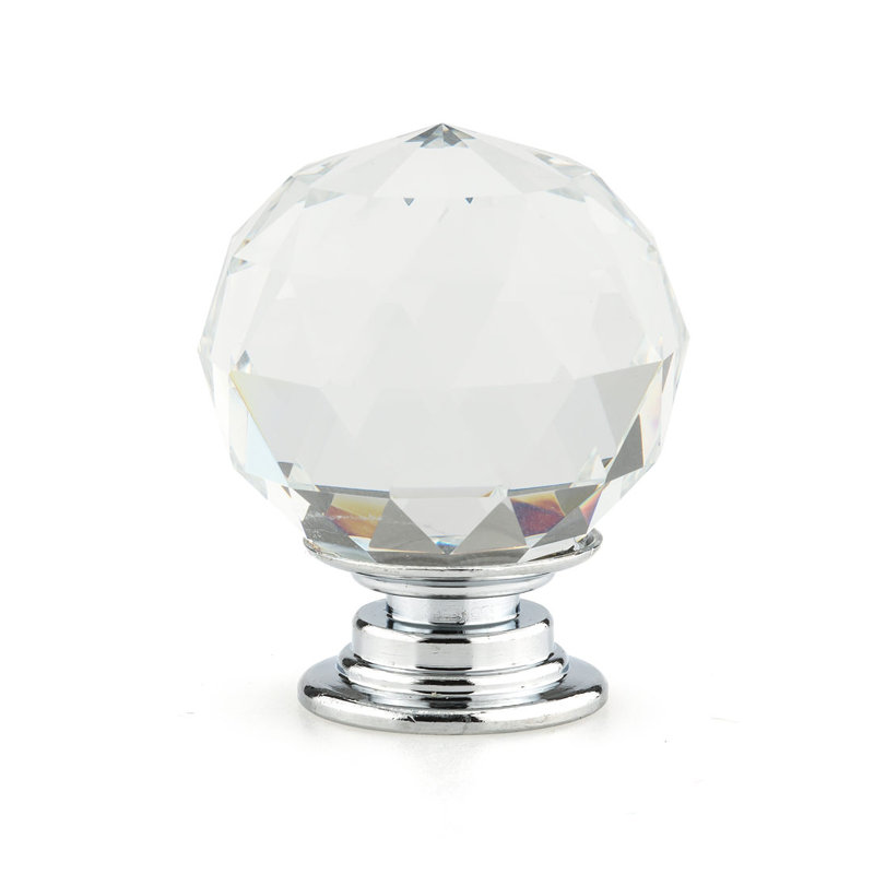 1 3/16" Diameter Round Knob, Clear/Chrome