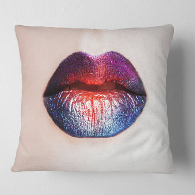 Women Lips with Bright Lipstick Square Pillow Cover & Insert