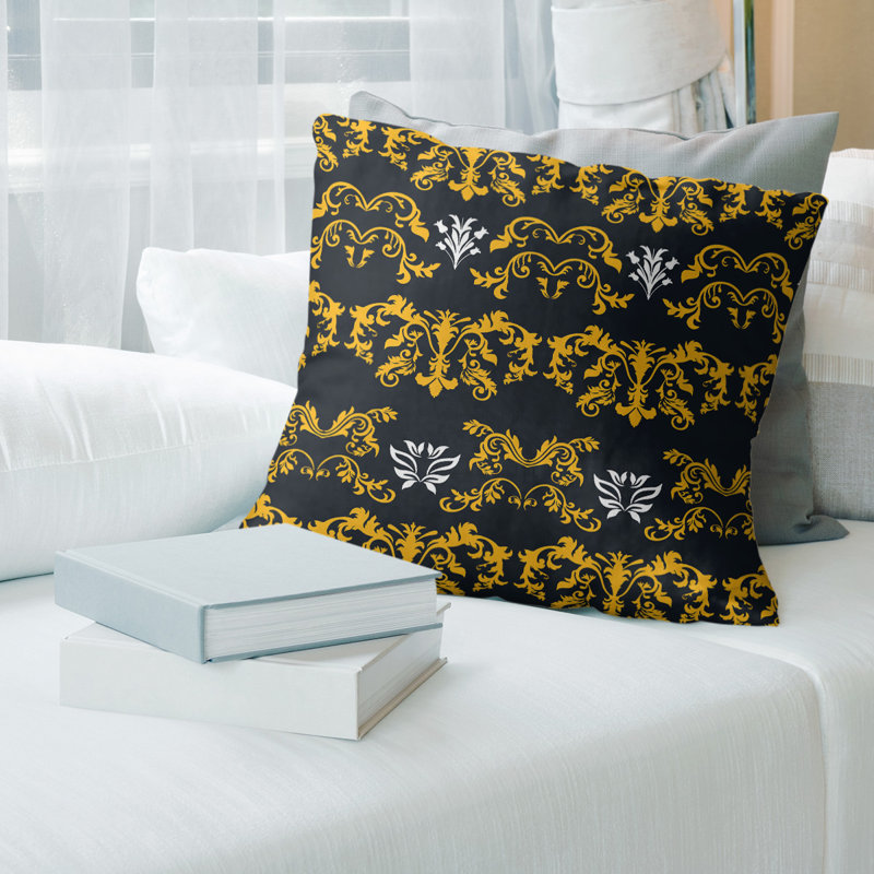 Housse de coussin Pittsburgh Football Baroque, Noir, jaune, blanc, Faux lin, 18" x 18"