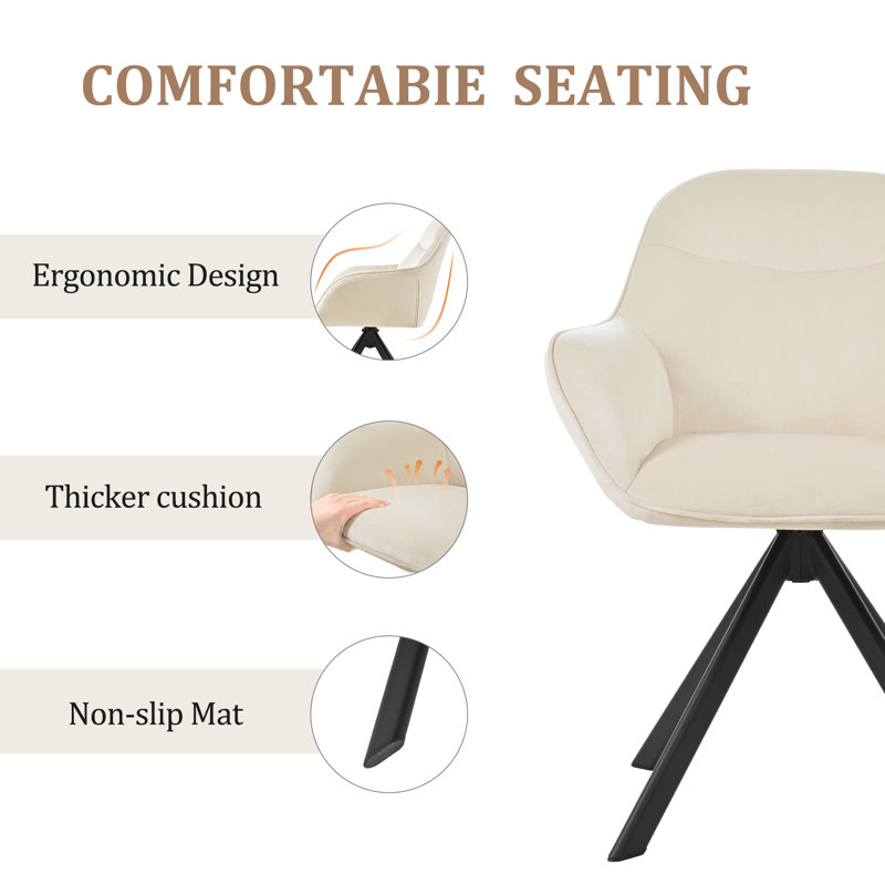 48.5cm H Swivel Upholstered Dining Chairs- Ergonomic Back, White Velvet