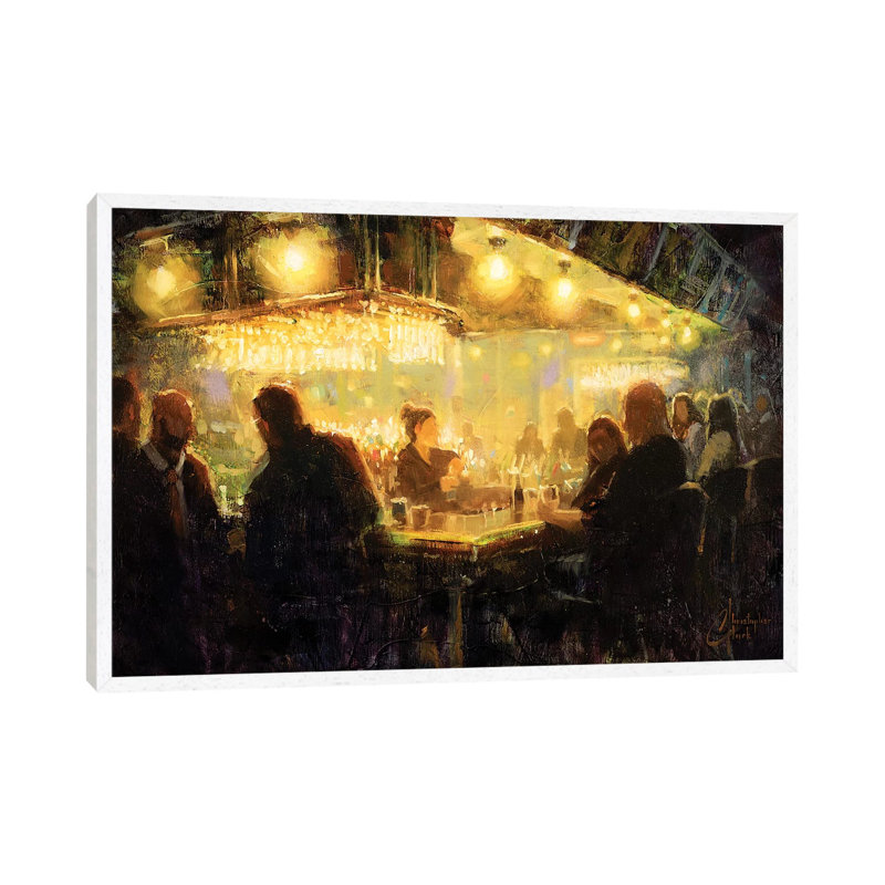 A Night Out With Friends by Christopher Clark - Painting on Canvas, White Framed, 45.72cm H x 66.04cm W x 3.81cm D