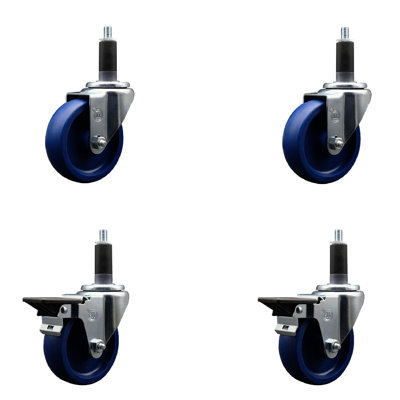 Solid Poly Wheel Swivel Expanding Stem Caster Set 2 Brakes SCC PLB 4" x 1-1/8"