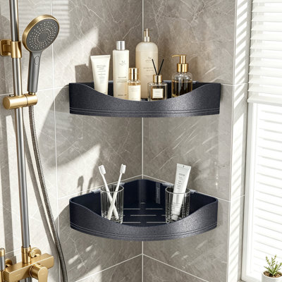 Luxury Corner Shower Shelves, 2-Tier Corner Caddy Organizer for Bathroom Toilet Kitchen, Rustproof Metal Shower Shelf Holder (Black)