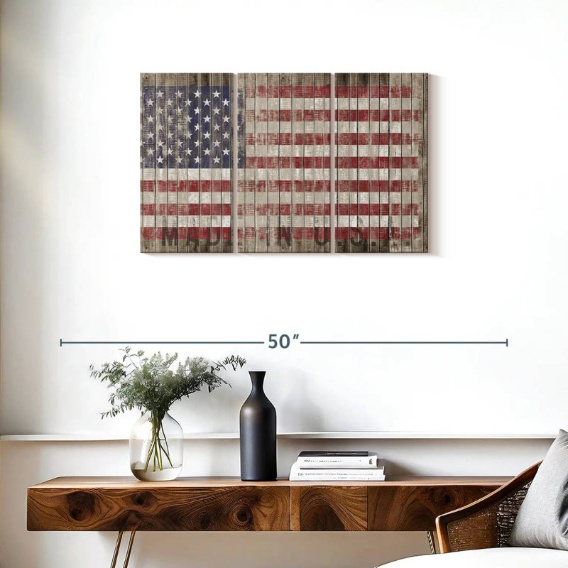 Drapeau américain Borges, grunge en bois, H 20 po x l 33 po