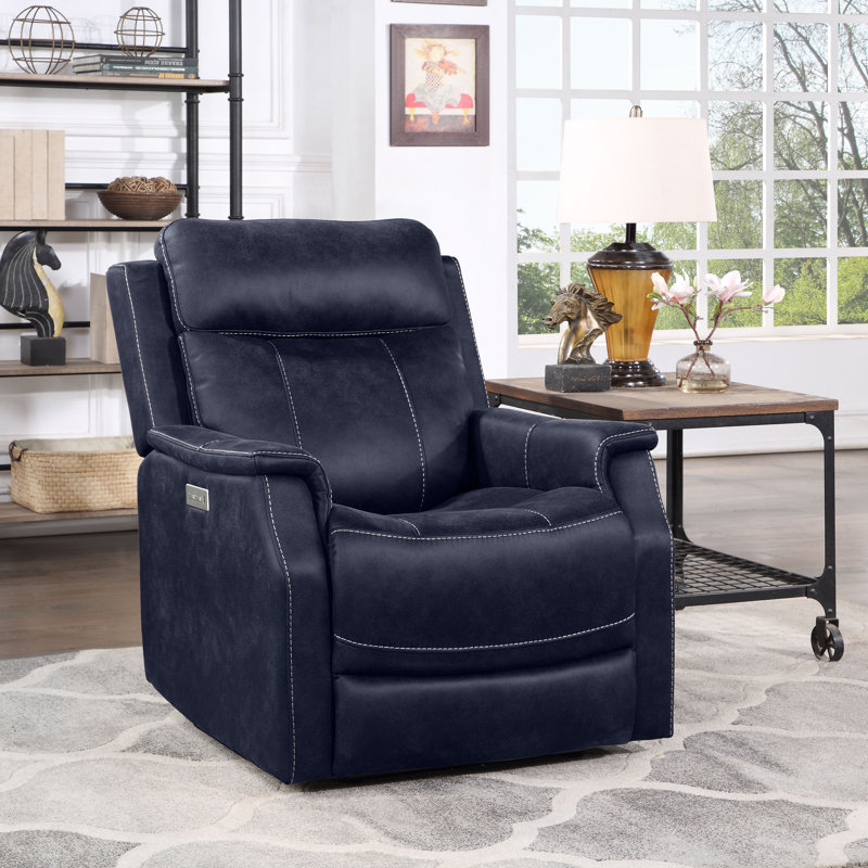 Frankenmuth Upholstered Power Recliner, Ocean Blue 100% Polyester