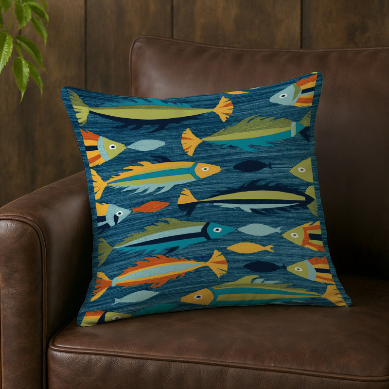 Indoor and Outdoor Throw Pillow, Square 18", Contemporary Fish