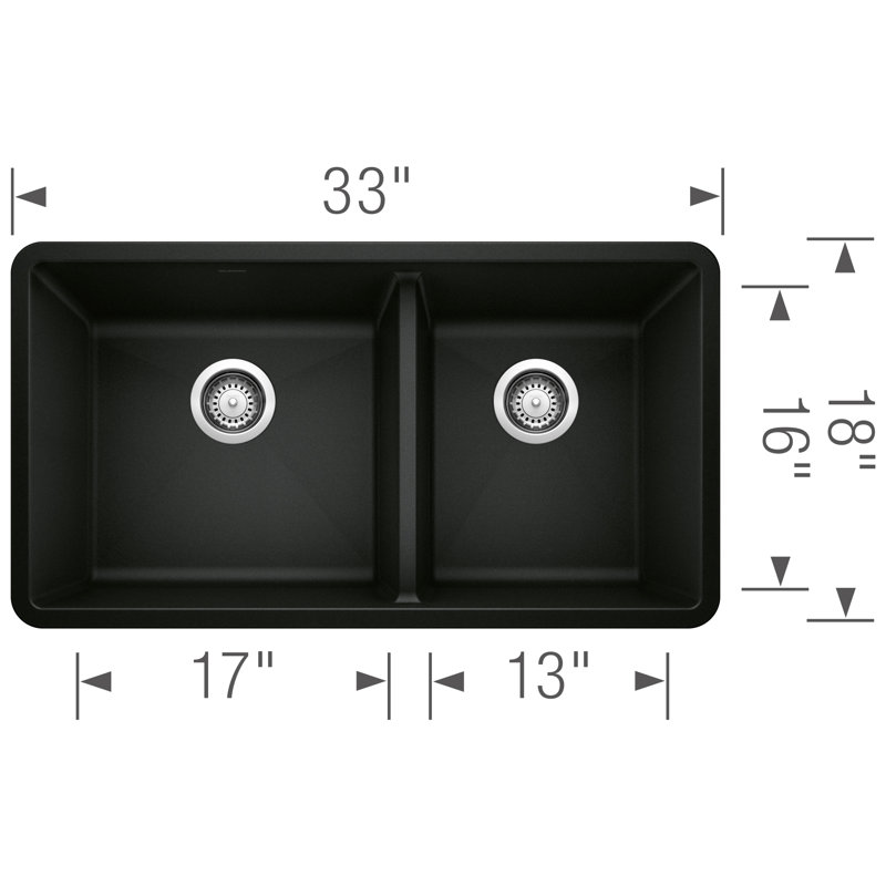 Évier de cuisine encastré à double cuve 60/40 Precig SILGRANIT 33 po - Noir charbon, Noir charbon