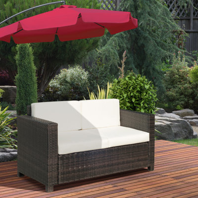 2 Seater Rattan Garden Sofa with Soft Padded Cushion Mixed Brown
