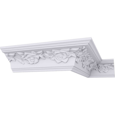 Endurathane Running Rose Crown Moulding, 1 7/8"H x 2"P x 2 7/8"F x 94 1/2"L, Factory Primed