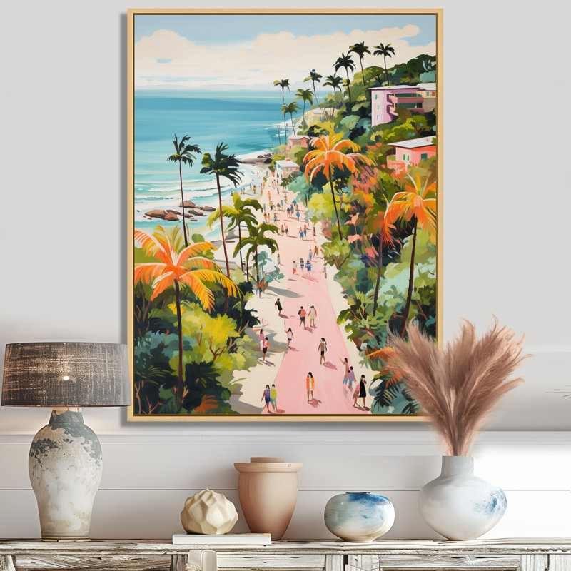 Scène de plage côtière, paradis en couleur pastel II - art de la plage côtière, Cadre flottant brun