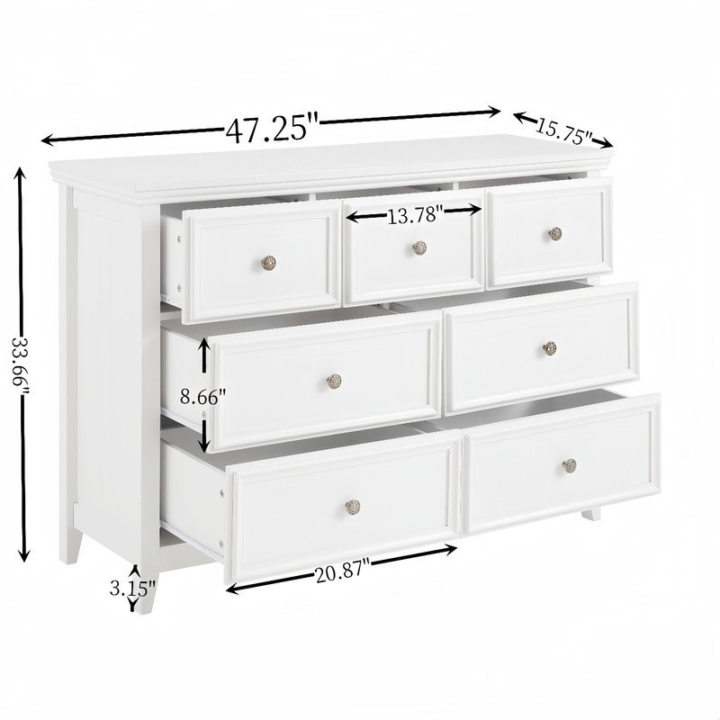 Classic Wood 7 Drawers Storage Cabinet, Closet Organizers for Living Room, Bedroom, White