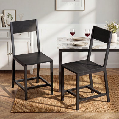 Dining Chair Rustic Wood Chairs with Metal Steel Frame Modern Farmhouse Chair for Kitchen, Bedroom, Living Room（Set of 2）
