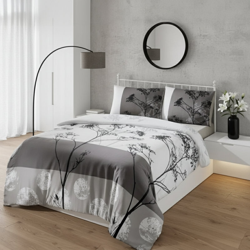 Cotton Blend Floral Duvet Cover, King Duvet Cover + 2 Shams