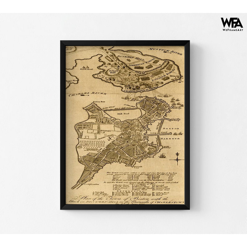 «Attack On Bunker Hill Boston», impression de Bunker Hill, art de l'histoire des États-Unis, impression d'affiche aux États-Unis, décoration murale de bureau, idées de chambre d'amis