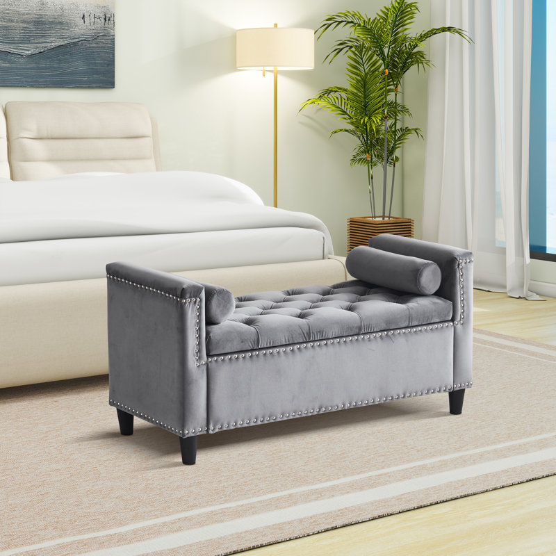 Azori Polyester Upholstered Storage Bench, Gray