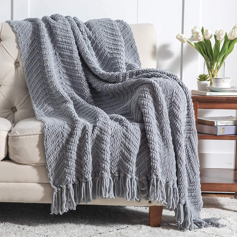 Cozy Winter Collection Bedsure Knit Woven Blanket, Throw, Light Gray