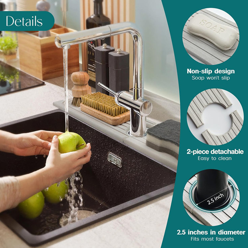 Tapis de robinet Coussin absorbant Plateau à évier en pierre à séchage rapide pour cuisine