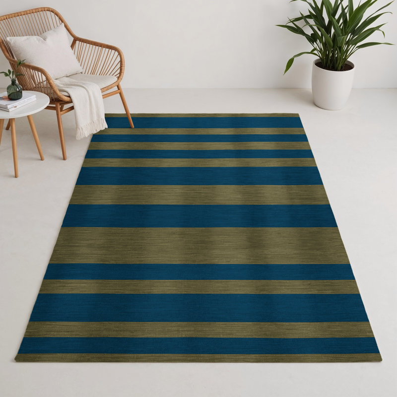 Tapis intérieur / extérieur vert HorizontalStripes, Rectangulaire 3 pi x 5 pi