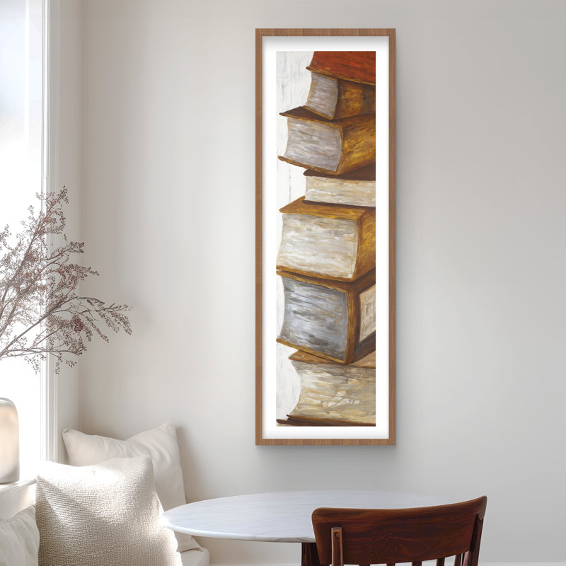 Pile de livres - Nature morte beige, reproduction encadrée pour la décoration intérieure