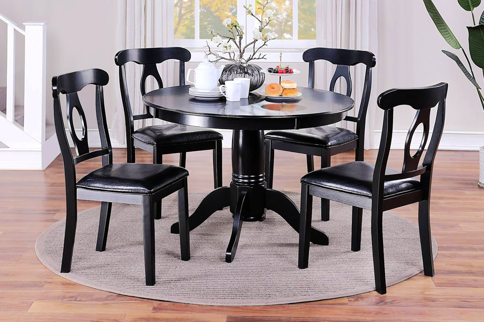 Latitude Run® Classic Design Dining Room 5Pc Set Round Table 4X Side Chairs Cushion Fabric ...