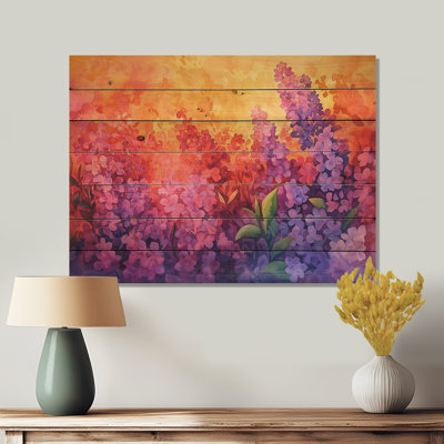 Sunset Purple Lilac In The Botanical Gardens V - Lilacs Wooden Wall Art On Natural Pine Wood
